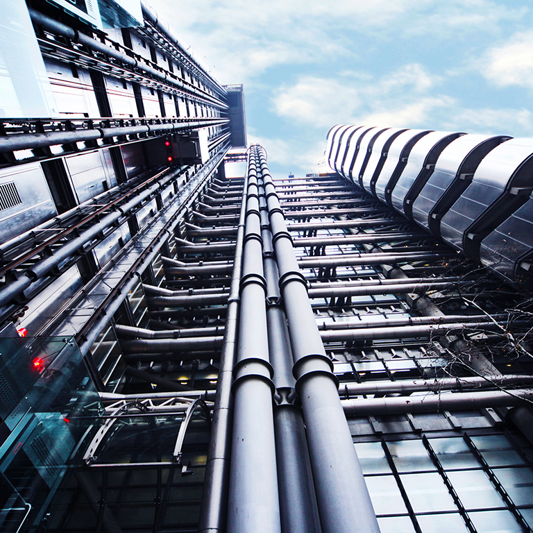 Wide angle shot of the Lloyds building in London UK